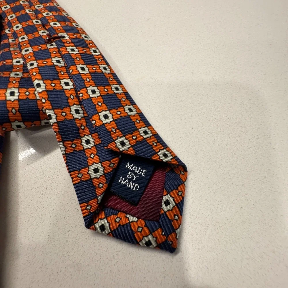 Vintage‎ Polo Ralph Lauren Tie Blue Geometric 100% Silk Hand Made Old Money Y2K